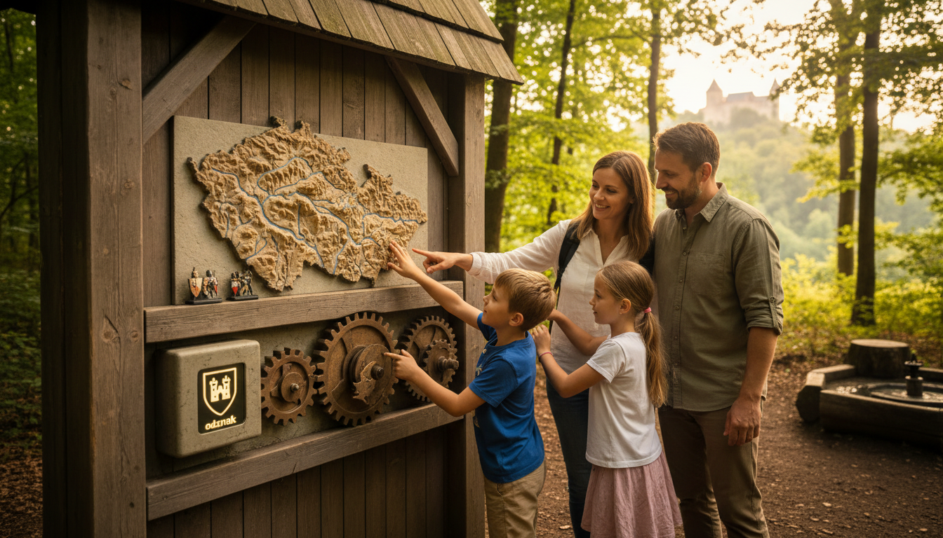 děti si zkoušejí interaktivní exponát v muzeu