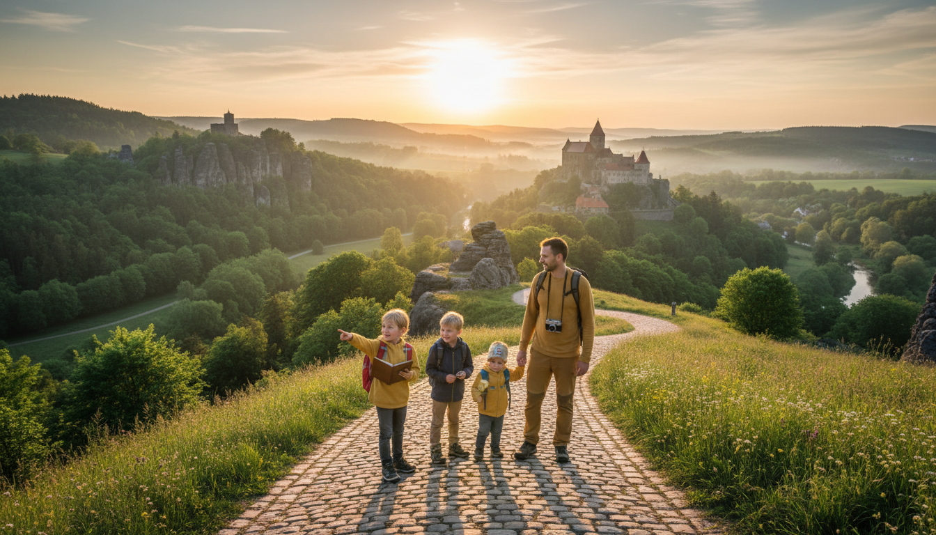 koláž fotografií z různých krajů Česka s rodinami